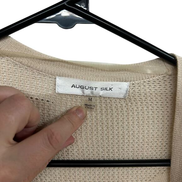 August Silk Beige Open Cardigan M Lace Back Minimalist Quiet Lux Elevated Basics - Picture 7 of 9